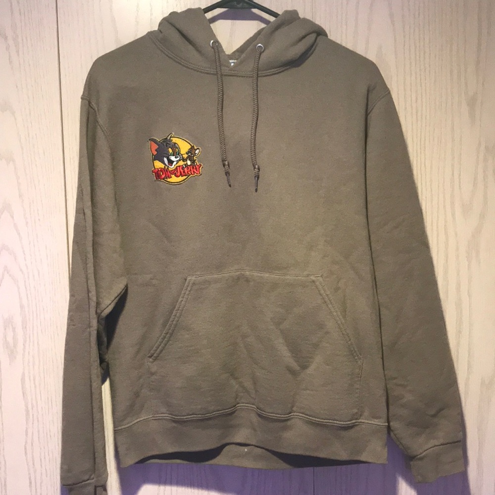 Jerzees Tom and Jerry Cartoon Tan Brown Unisex Small Hoodie Hooded Sweatshirt